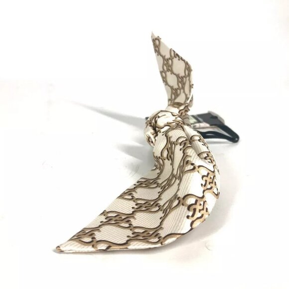 FENDI FXT114 Logo ribbon Hair clip hair accessories Barrette silk Beige - Picture 4 of 15